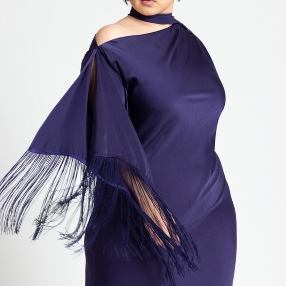 Eloquii Scarf Neck Fringe Dress, Purple, Size 16 NWT - Picture 6 of 16